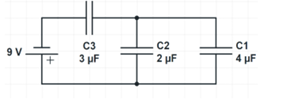 In the figure, what is the equivalent capacitance of the three capacitors?