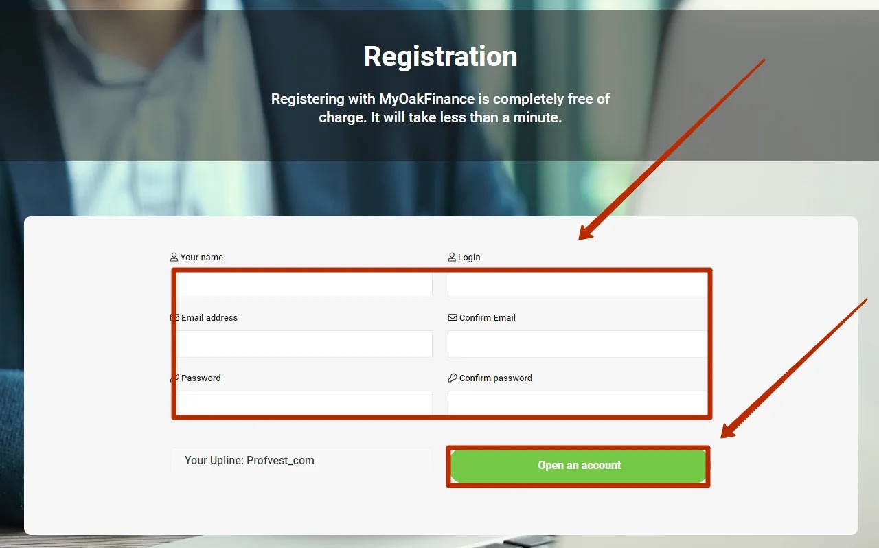 Регистрация в MyOakFinance 2