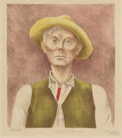 Portrait of a Farmer regarded as self-portrait by English painter Arnold Lanch c.1936, Regionalism Movement, American Gothic.