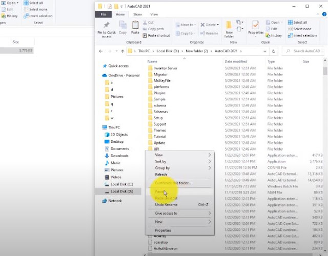 لصق ملف التفعيل في مكان تخزين الاوتوكاد 2021 على جهاز الحاسوب