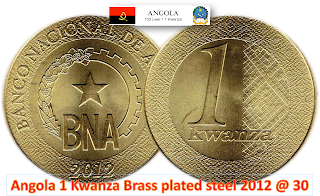 Angola 1 Kwanza Brass plated steel 2012 @ 30