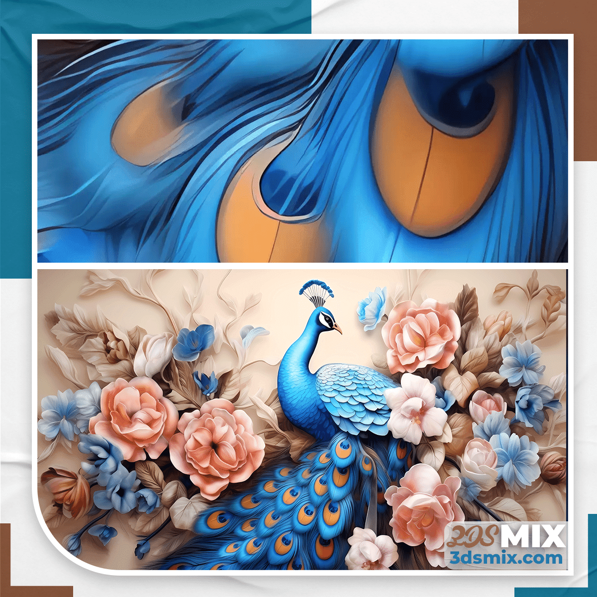 3D Wallpaper with Peacock Flower Design