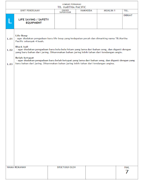 Contoh Repair List Docking - Life Saving Kapal