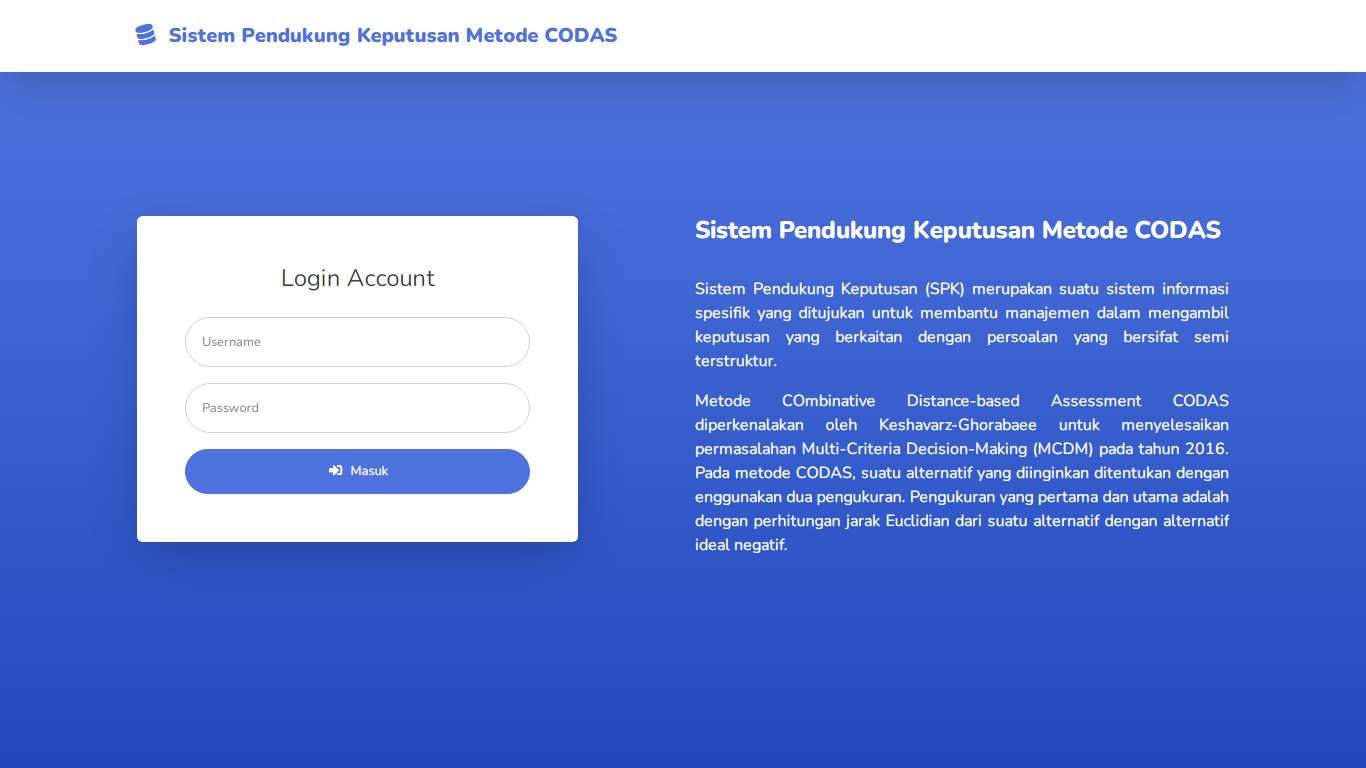 Aplikasi Sistem Pendukung Keputusan Pemilihan Supplier Terbaik Metode CODAS - SourceCodeKu.com