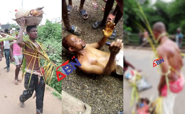 Suspected Ritualists Caught In Abia Community Performing 'Juju' In River (Photos)