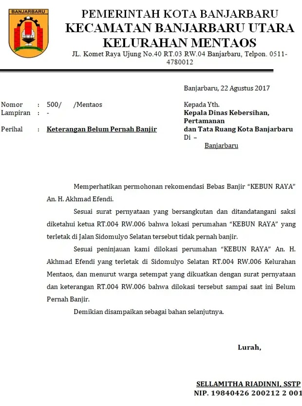 surat keterangan banjir dari rt