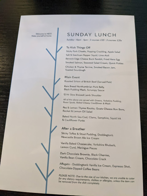 Sunday Lunch at Nest on Chillingham Road ~ A Review  - menu