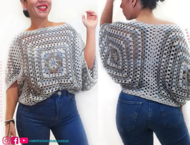 PASO A PASO GRATIS de Poncho Jersey con Grannys