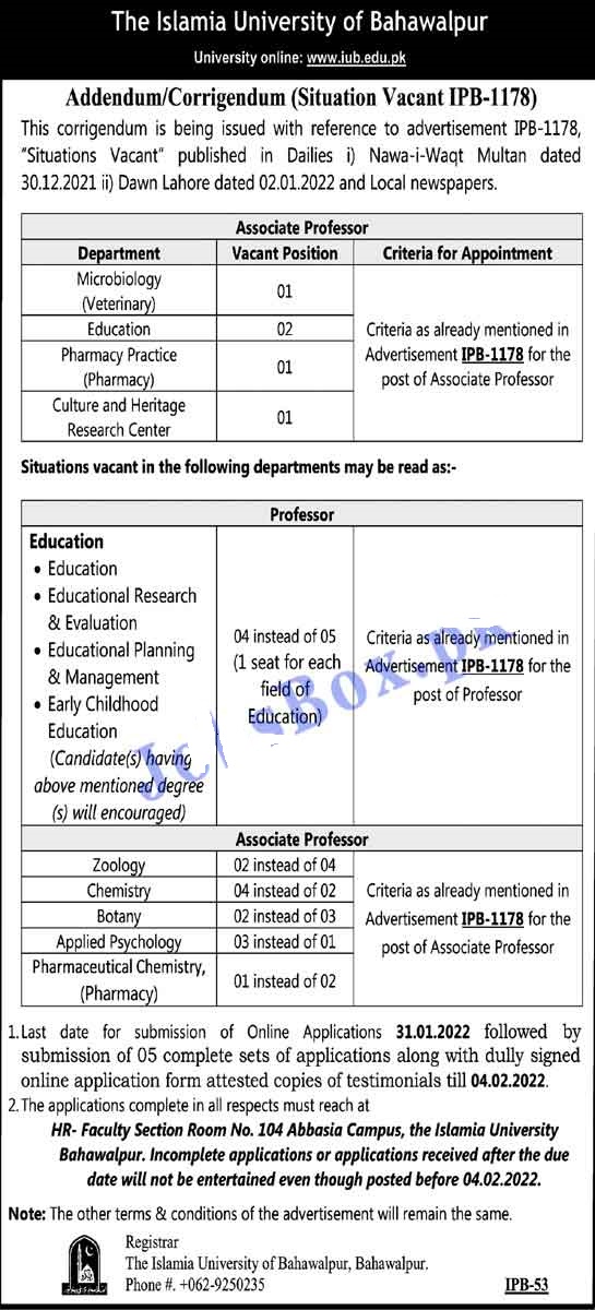 Islamia University of Bahawalpur IUB Jobs 2022 – apply online