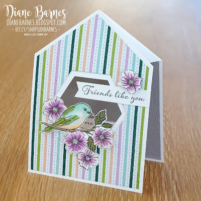 Handmade bird house fun fold card. Made with Stampin Up Friendly Hello 2022 Sale-a-bration stamp set bundle and Beautiful Shapes dies. Cards by Di Barnes - Independent Demonstrator in Sydney Australia - colourmehappy - sydneystamper - stampinupdemo - 2022 mini catalogue - 21-22 annual catalogue 2022 mini catalogue