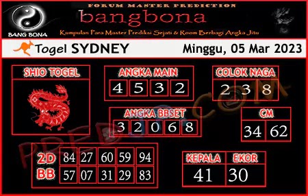 Prediksi Bang Bona Sydney Minggu 05 Maret 2023