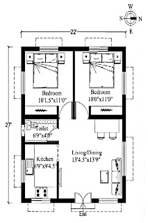 22 ×27 2bhk small house plan