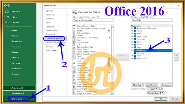 Tampil Tab Developer Office 2016