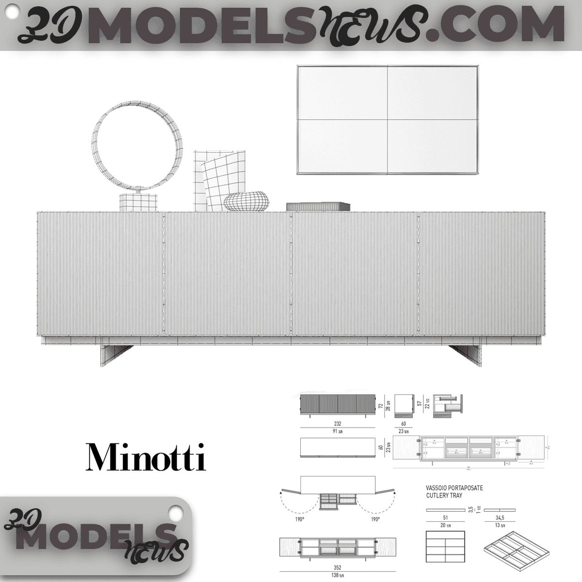 Minotti Aylon Sideboard Model with Accessories 3