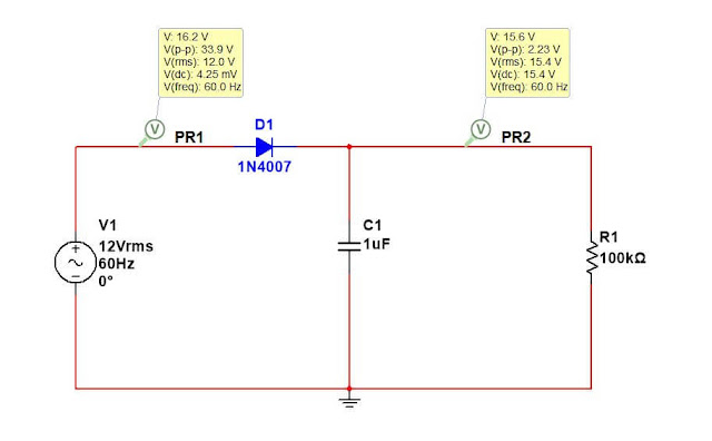 Analisa Fungsi Kapasitor Pada Rangkaian Sederhana Penyearahan Setengah Gelombang Menggunakan Multisim