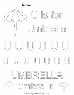 U is for Umbrella worksheet