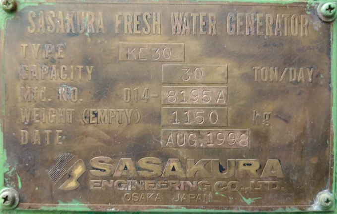 SASAKURA KE30 FRESH WATER GENERATOR