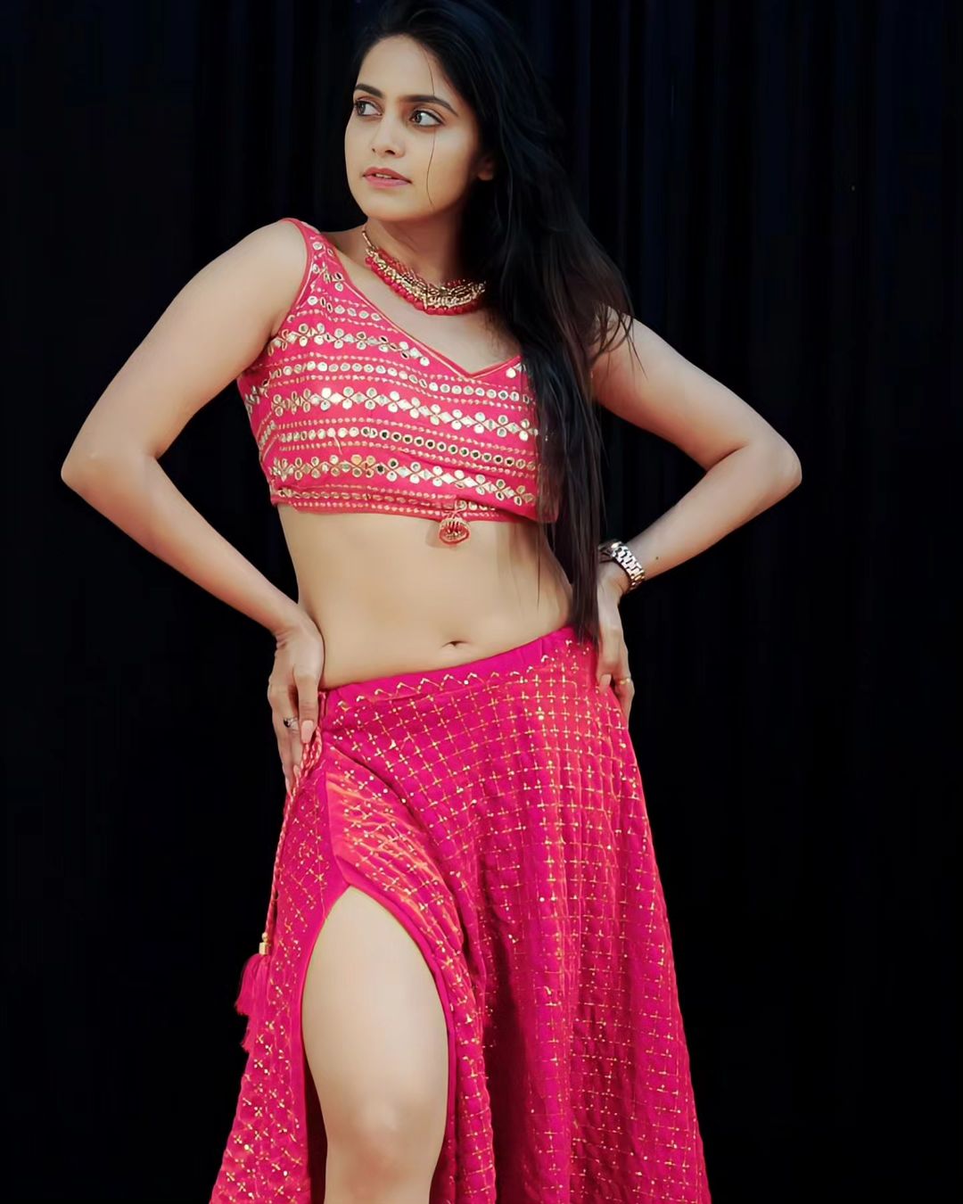 Pragya Nayan Pink Dress Navel Show