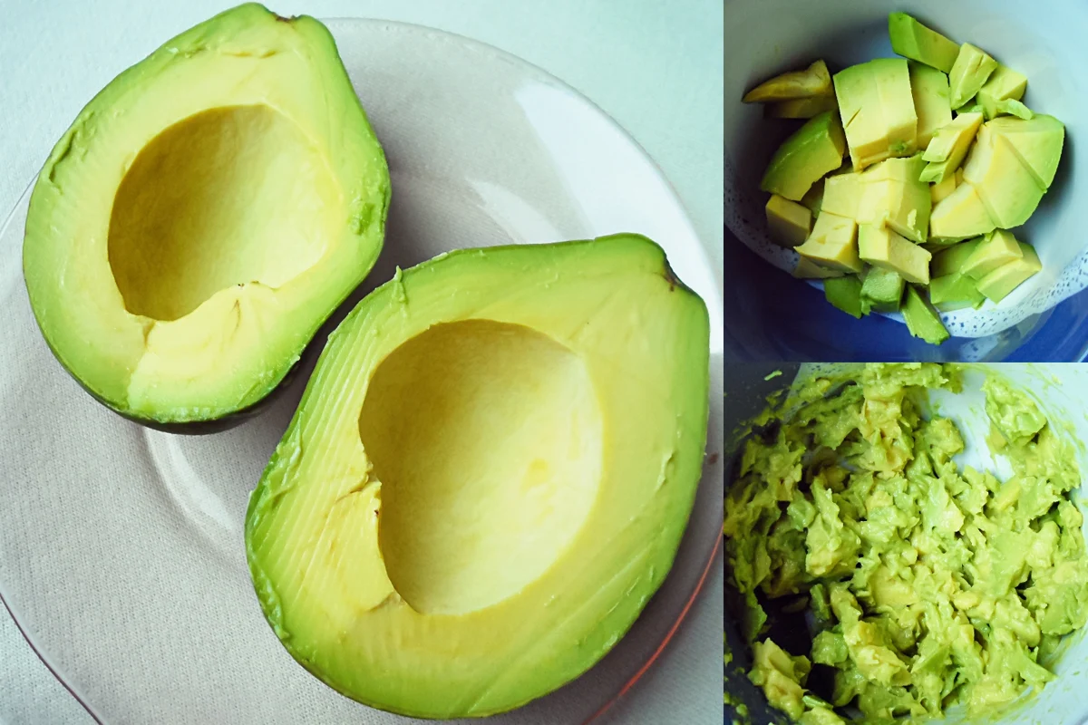 avocado fruit cut and mashed with fork