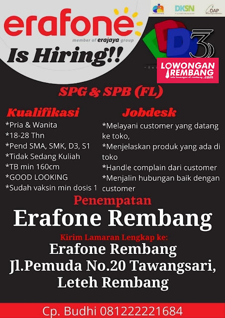 Lowongan Kerja SPG&SPG (FL) Erafone Rembang