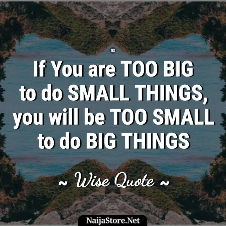 PRIDE - Quote: If you are too big to do small things, you will be too small to do big things  - Wise Words