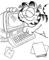 Garfield on computere coloring page