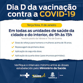 Teresópolis tem “Dia D” da vacinação contra a Covid-19 nesta terça-feira (11)