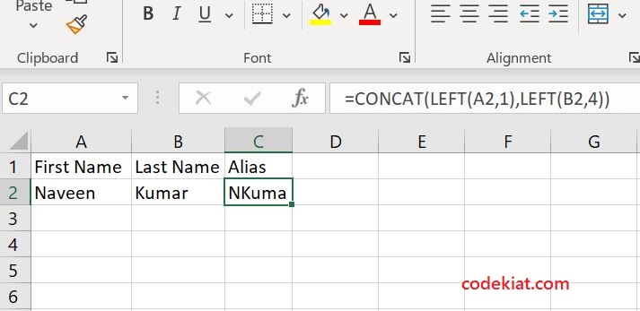 Excel function for alias field salesforce