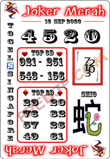 Prediksi Joker Merah Sgp Paling Jitu Sabtu 16-09-2023