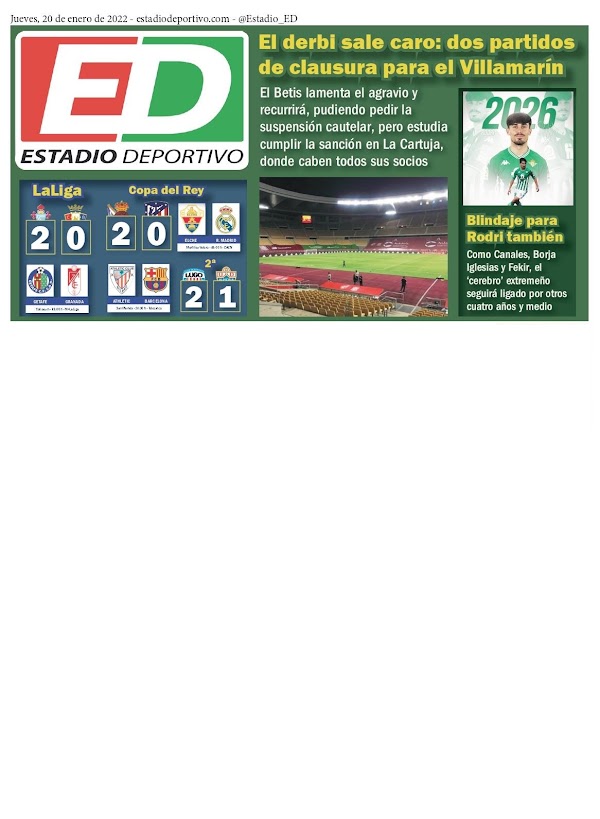 Betis, Estadio Deportivo: "El derbi sale caro: dos partidos de clausura para el Villamarín"