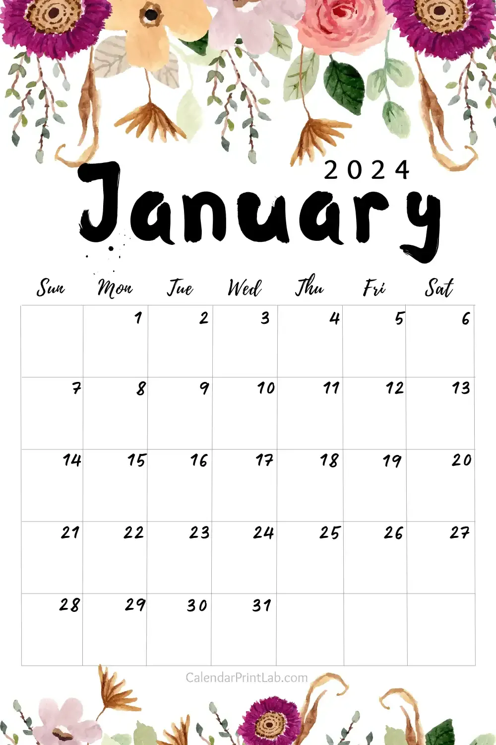 January 2024 Flower Calendar