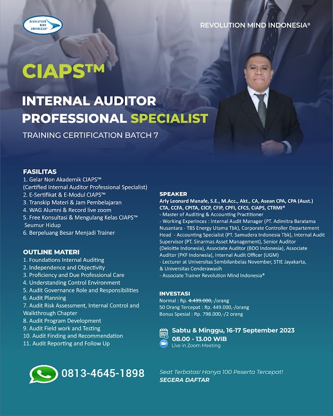 WA.0813-4645-1898 | Certified Internal Auditor Professional Specialist (CIAPS) 16 September 2023