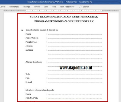 Adapun 2 berkas tersebut, adalah berkas surat dukungan dari kepala sekolah dan satu lagi adalah berkas rekomendasi dari kolega pendaftar