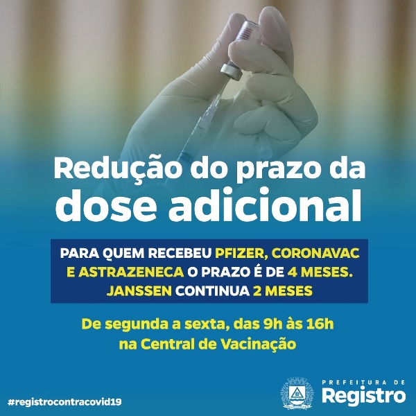 Dose adicional da vacina contra Covid-19 já esta disponivel em Registro-SP