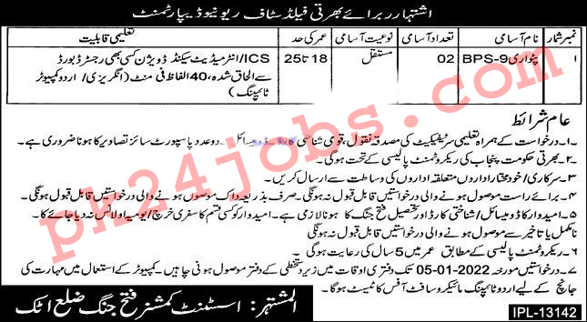 Punjab Revenue Jobs 2022 – Government Jobs 2022