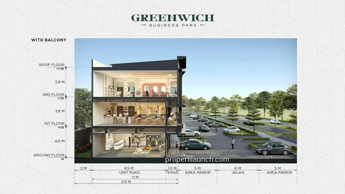 Floor Plan Greenwich Business Park dengan Balkoni