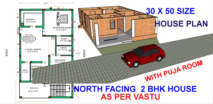 30 X 50 North Face 2 Bhk House Plan As, 50 X 30 House Plans East Facing