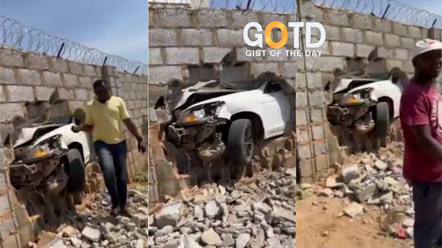 Security Man Goes On A Ride With His Employer's Car, Rams It Into A Fence (Video)