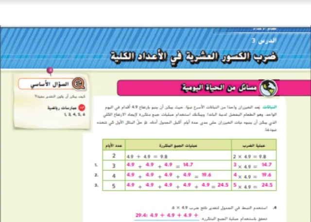 حل درس ضرب الاعداد العشرية في الاعداد الكلية للصف السادس