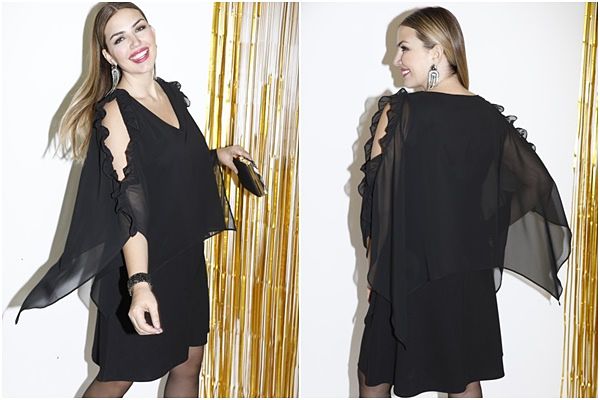 Vestido negro corto doble capa en tallas grandes