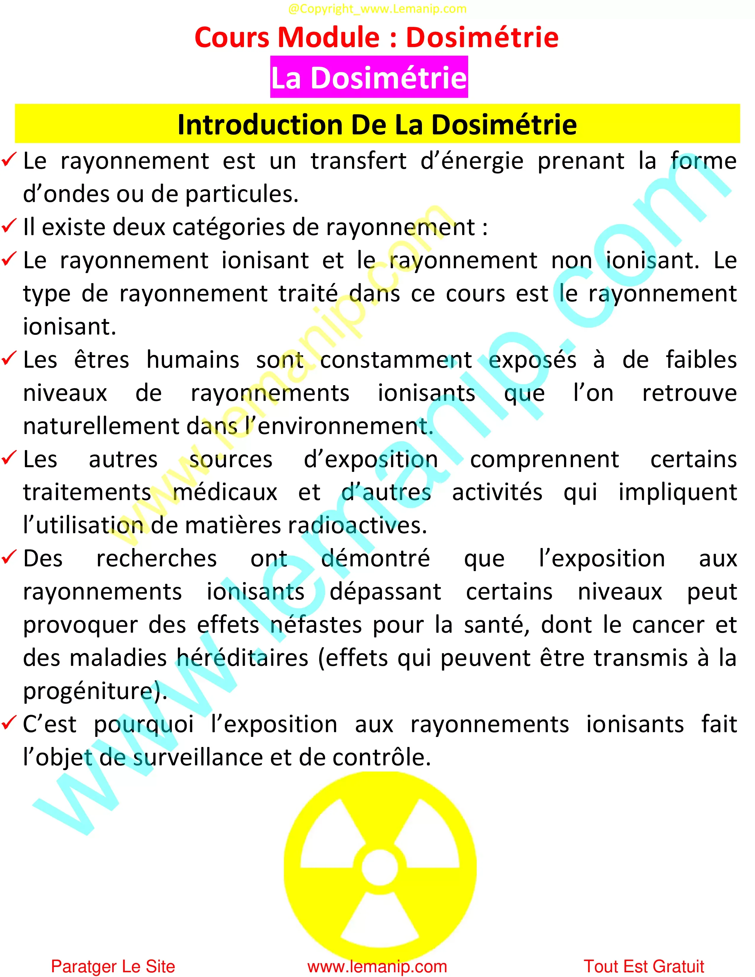 Introduction De La Dosimétrie