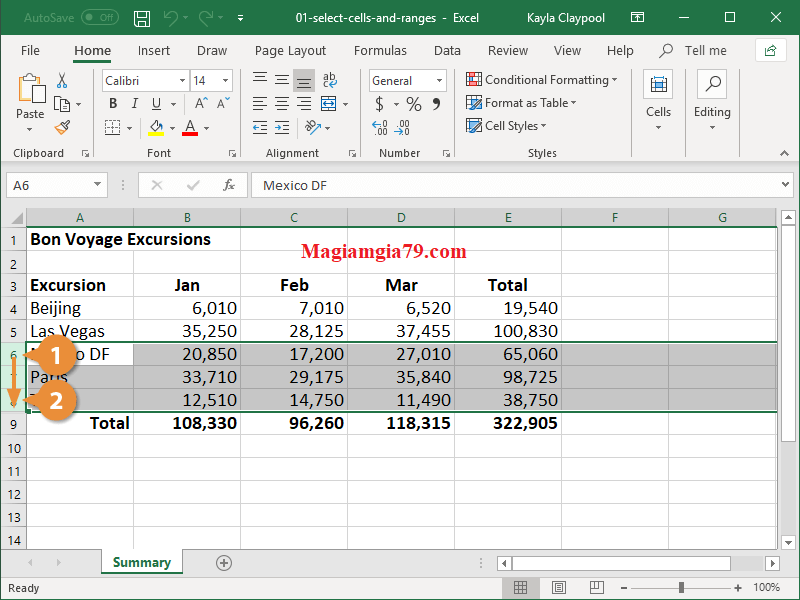 Chọn hàng trong Excel