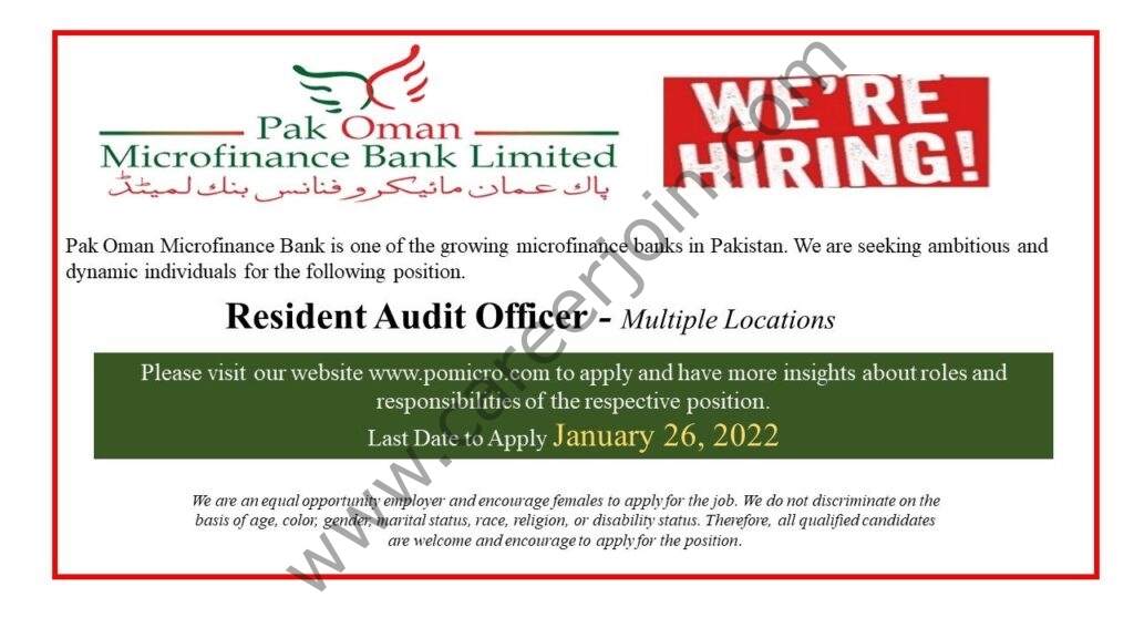 Pak Oman Microfinance Bank Ltd Jobs January 2022