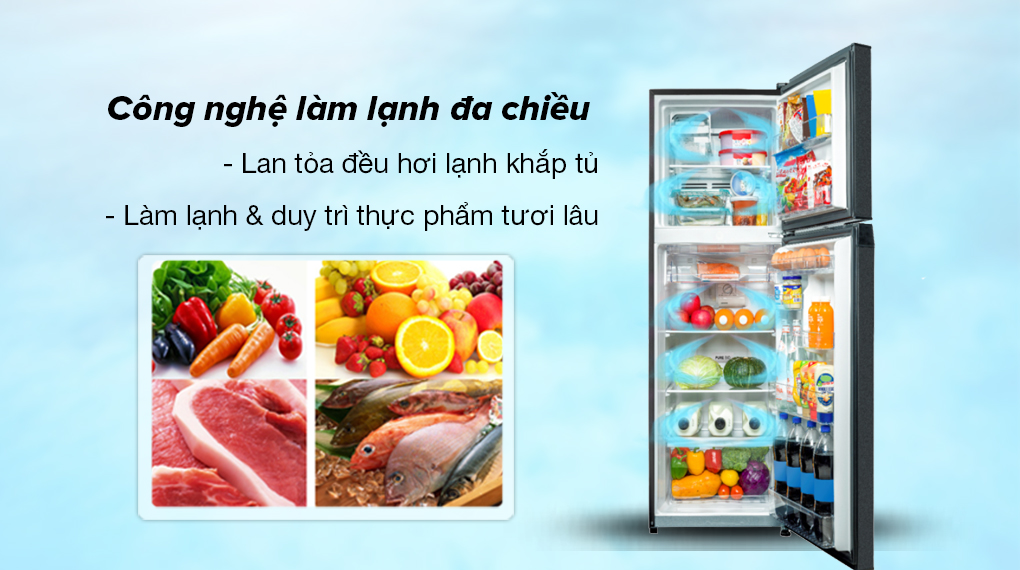 Tủ lạnh Toshiba Inverter 233 lít GR-RT303WE-PMV(52) - Công nghệ làm lạnh đa chiều làm lạnh và bảo quản thực phẩm toàn diện, giảm thiểu hư hỏng