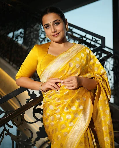 Vidya Balan in gold pattu Saree Photosoot Stills