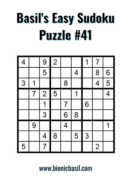 Brain Training with Professor Basil #74 Sudoku Puzzle 41 @BionicBasil®Downloadable Puzzle For Purrsonal Use Only