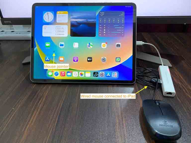 فأرة سلكية متصلة بجهاز iPad