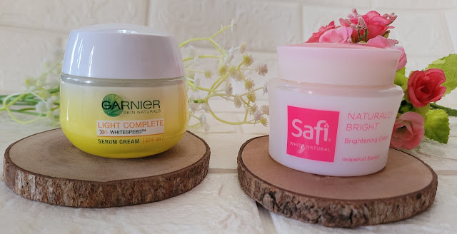 Day Cream Terbaik & Termurah : SAFI Naturally Bright Brightening Cream vs Garnier Light Whitespeed Whitening Serum Cream