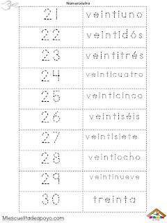 números del 21 al 30 para imprimir