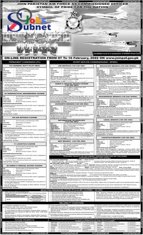 New Join Pakistan Air Force as Commissioned Officer PAF jobs 2022